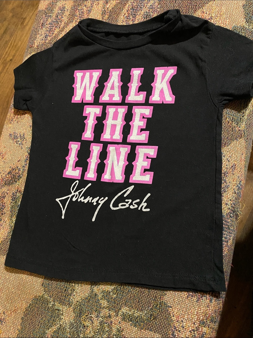 Kids Black Graphic Tee with Pink Lettering - Johnny Cash Style